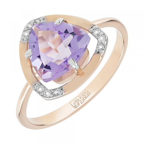 Золотое кольцо с аметистом и фианитом № 78296