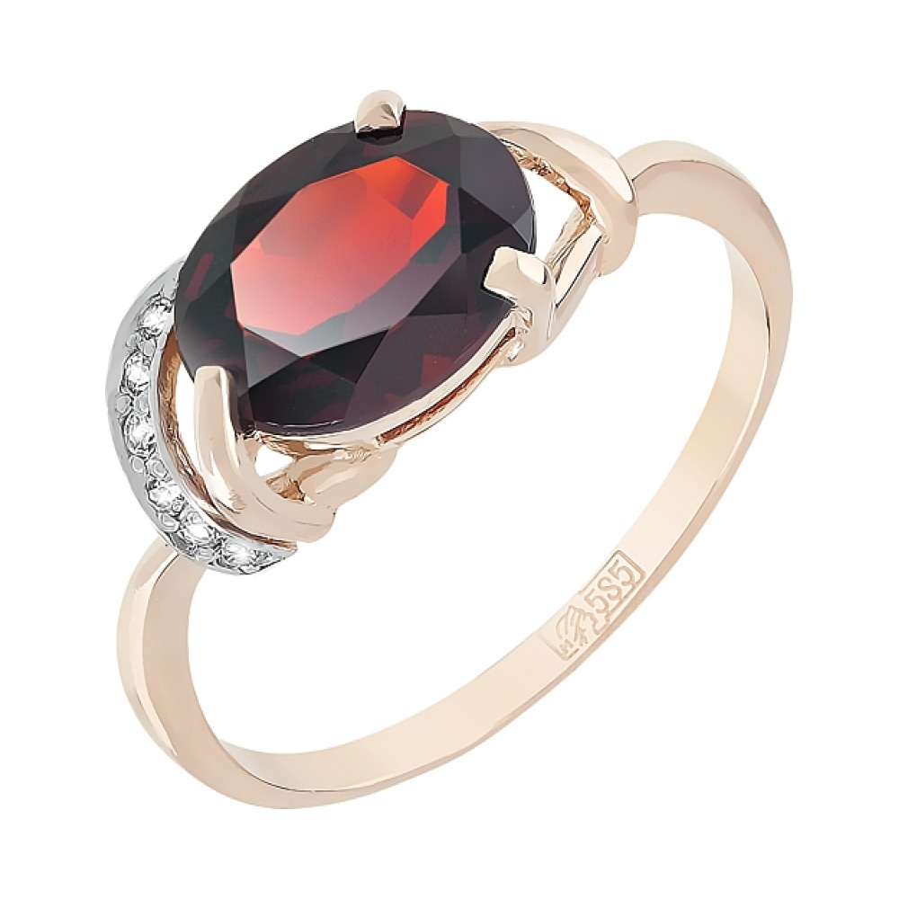 Золотое кольцо с гранатом и фианитом № 77067