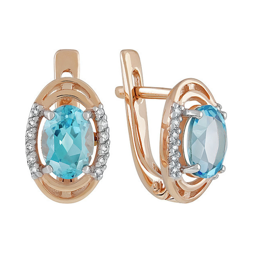 Золотые серьги с топазом и фианитом № 135127