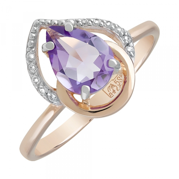 Золотое кольцо с аметистом и фианитом № 120884