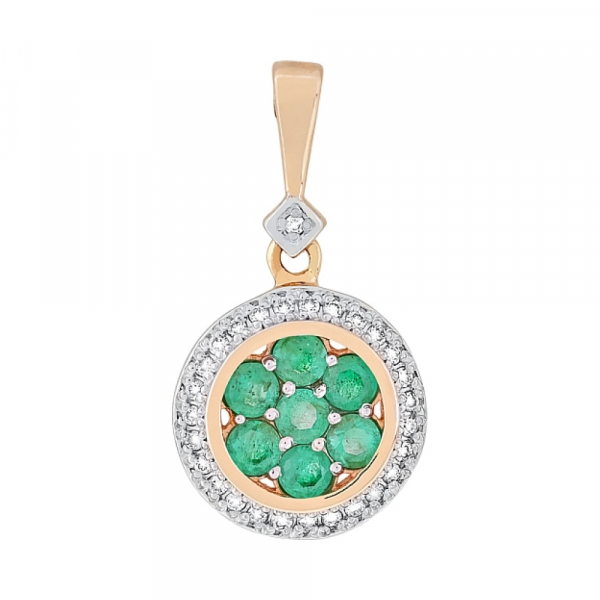 Золотая подвеска с бриллиантом и изумрудом № 109918