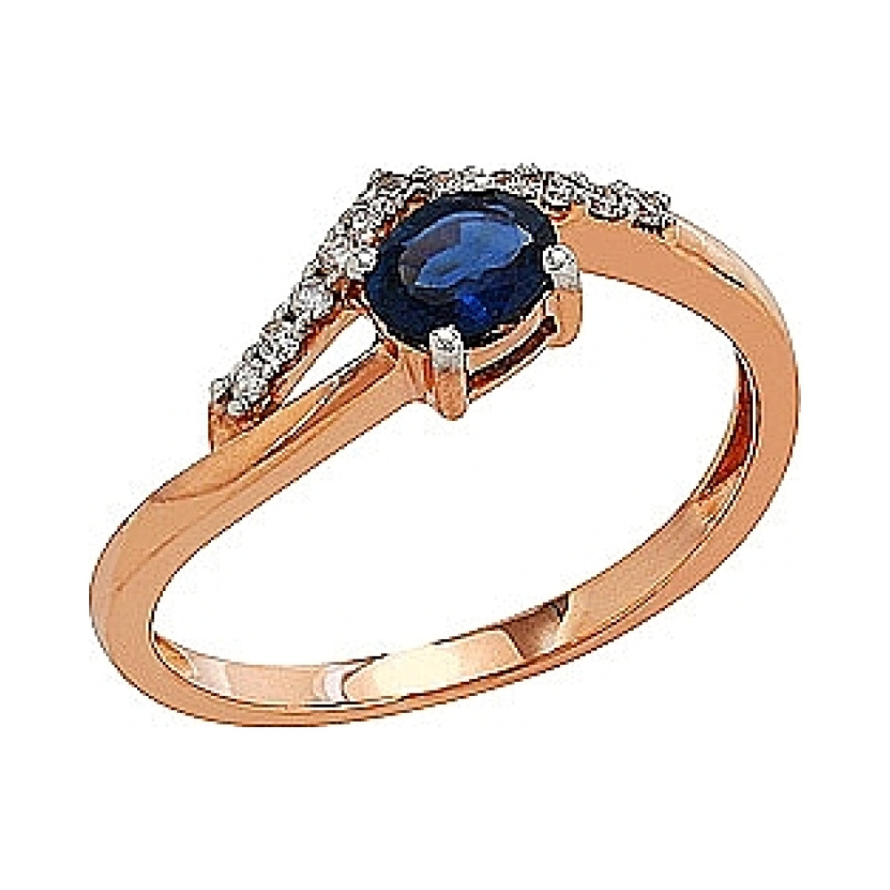 Золотое кольцо с бриллиантом и сапфиром № 81911