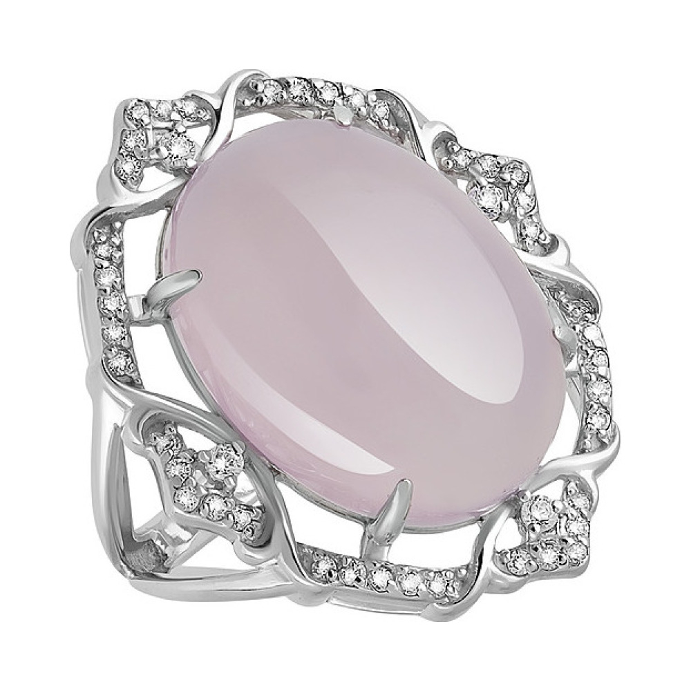 Серебряное кольцо с розовым ониксом и фианитом № 128058