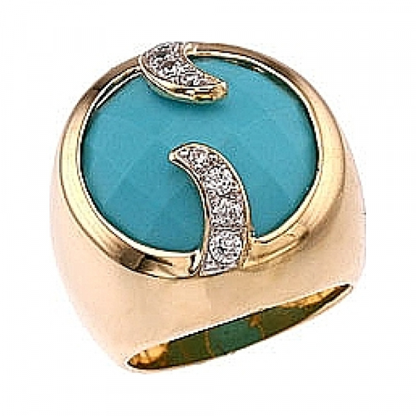 Серебряное кольцо с имитац. бирюзы, фианитом и зол.покрытием № 33939