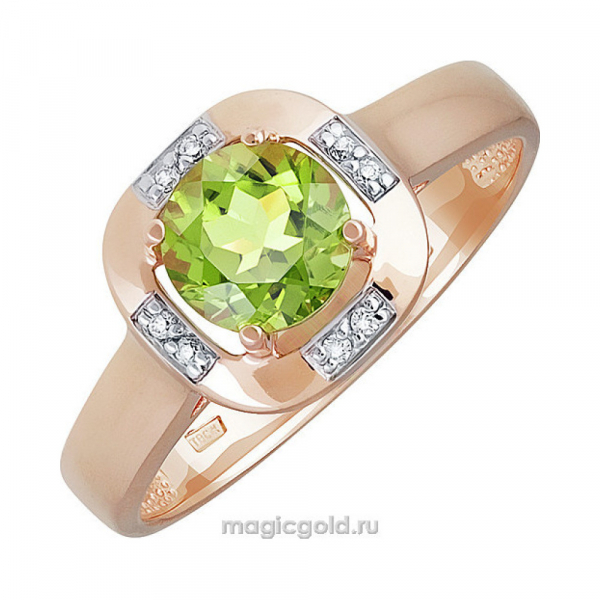 Золотое кольцо с хризолитом и фианитом № 139051