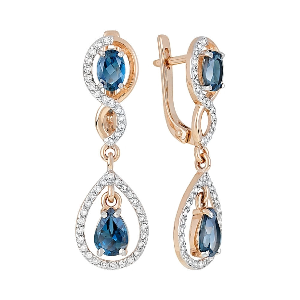 Золотые серьги с топазом и фианитом № 120010