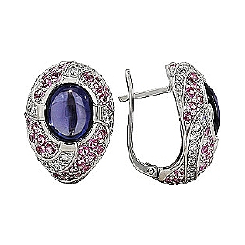 Серебряные серьги с имитац. корунда и фианитом № 78037
