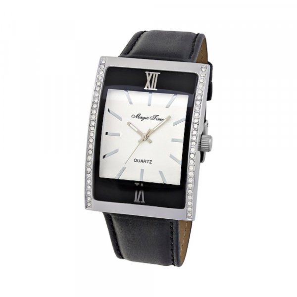 Часы кварцевые Magic Time с фианитами  на черном ремешке № 117188