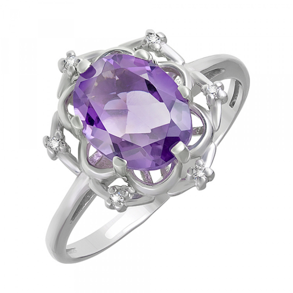 Серебряное кольцо с аметистом и фианитом № 123226