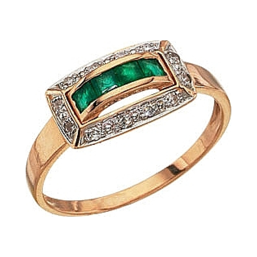 Золотое кольцо с бриллиантом и изумрудом № 3081