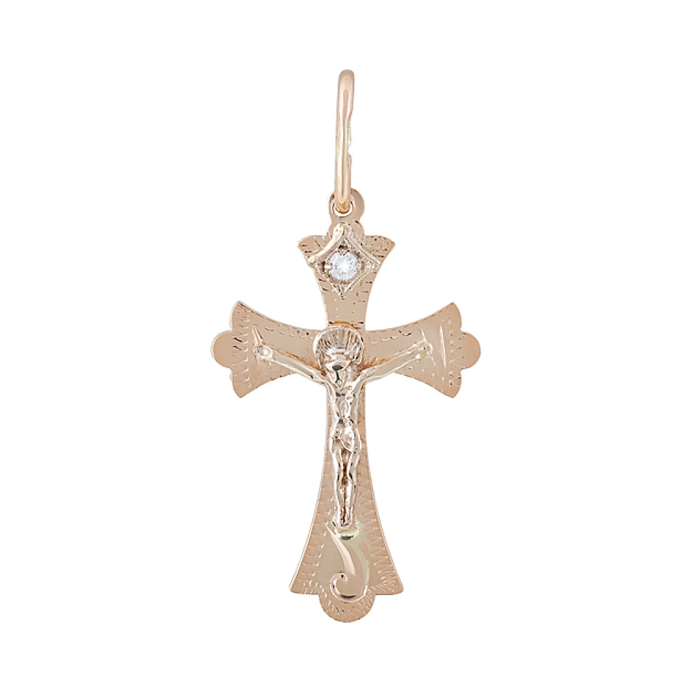 Крест с ручной разгравировкой и фианитом № 77152