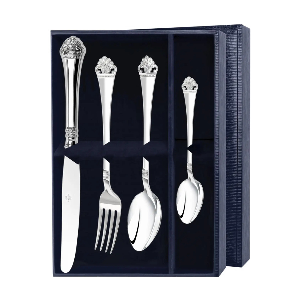 Набор столовый Афина 4 предмета : вилка, ложка, нож, чайная ложка из серебра 925 пробы