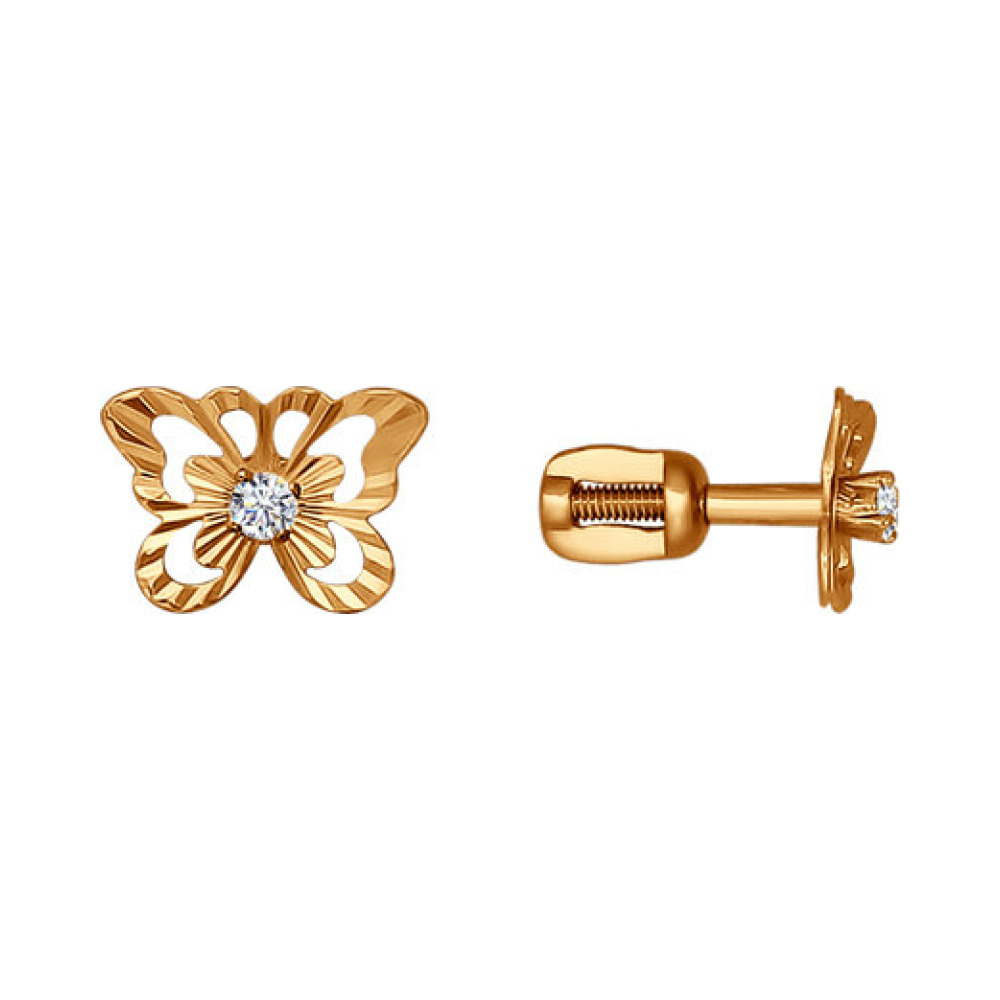 Пуссеты с фианитом и алмазкой № 159167