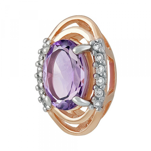 Золотая подвеска с аметистом и фианитом № 135110