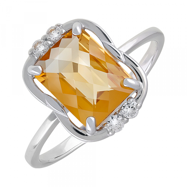 Серебряное кольцо с цитрином и фианитом № 128071