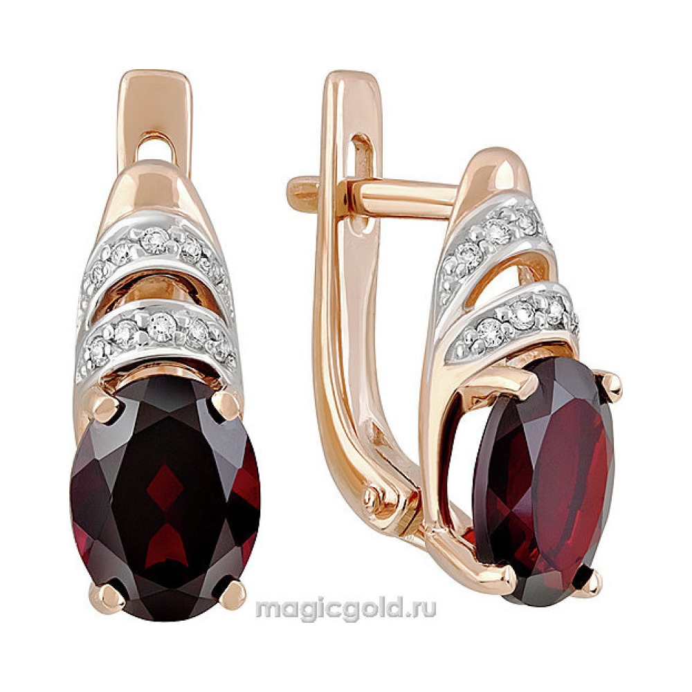 Золотые серьги с гранатом и фианитом № 142175