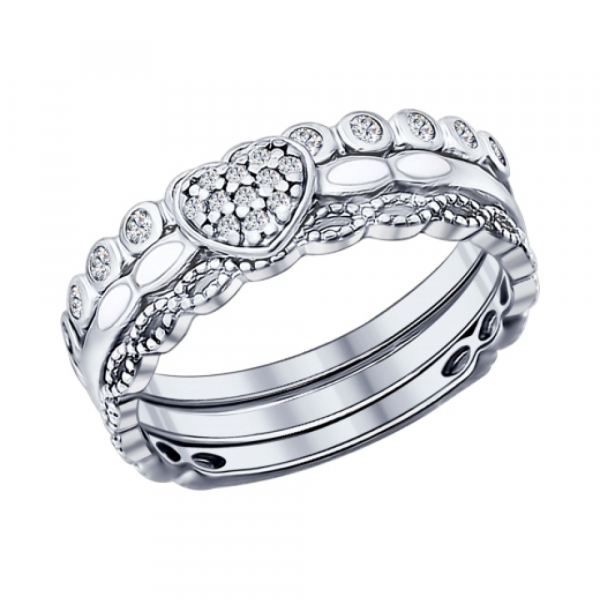 Серебряное кольцо с фианитом и эмалью № 137899