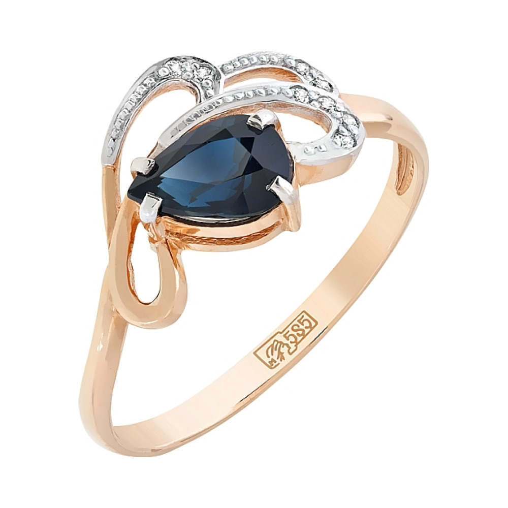 Золотое кольцо с бриллиантом и сапфиром № 83866