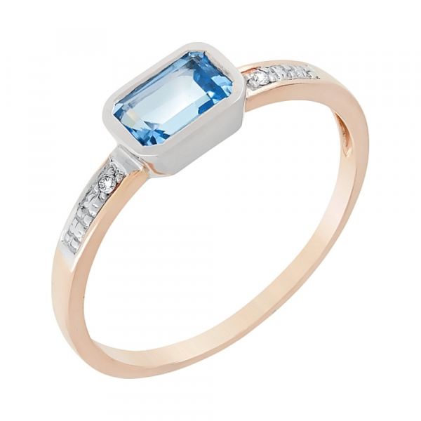 Золотое кольцо с бриллиантом и топазом № 85011