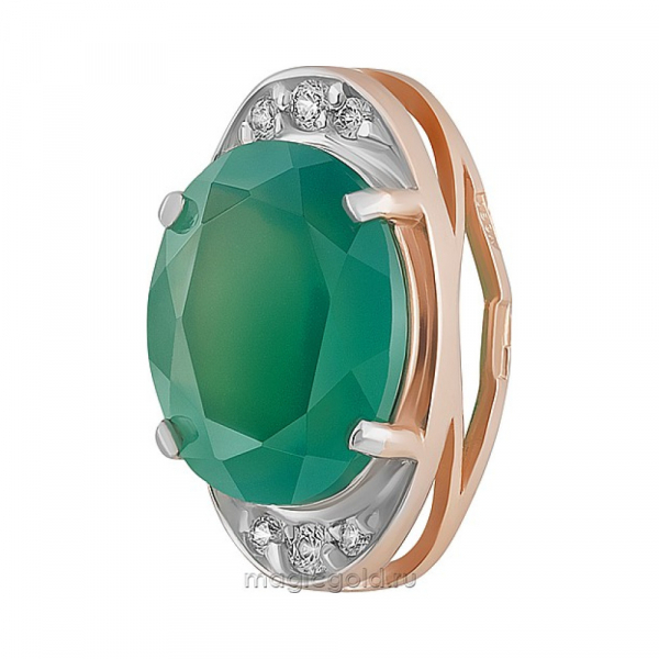 Золотая подвеска с зелёным ониксом и фианитом № 162080