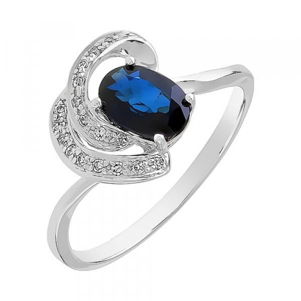 Золотое кольцо с бриллиантом и сапфиром № 99193