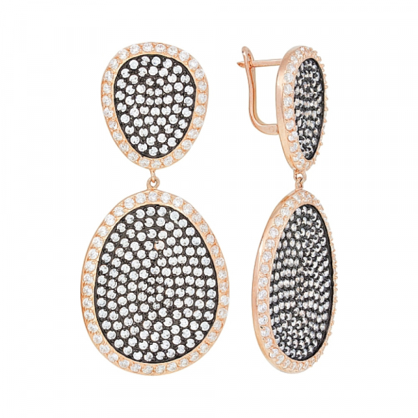 Серебряные серьги с фианитом черным и золотым покрытием № 118327