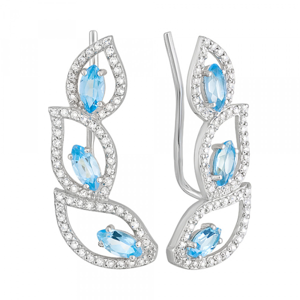 Серебряные серьги с топазом и фианитом № 126940