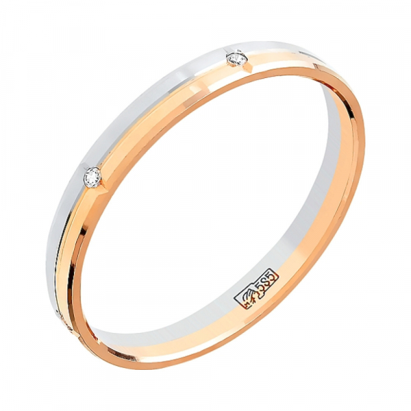 Золотое кольцо обручальное с фианитом 3мм № 79402