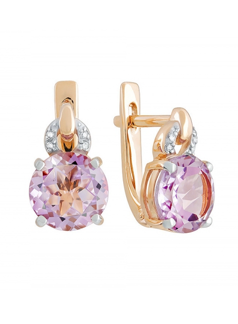 Золотые серьги с аметистом и фианитом № 131863