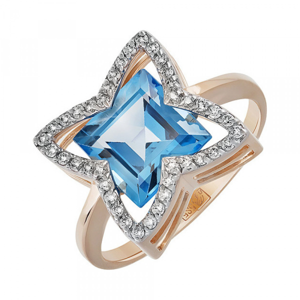 Золотое кольцо с топазом и фианитом № 128459