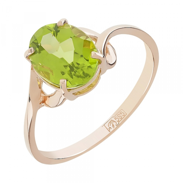 Золотое кольцо с хризолитом № 103617