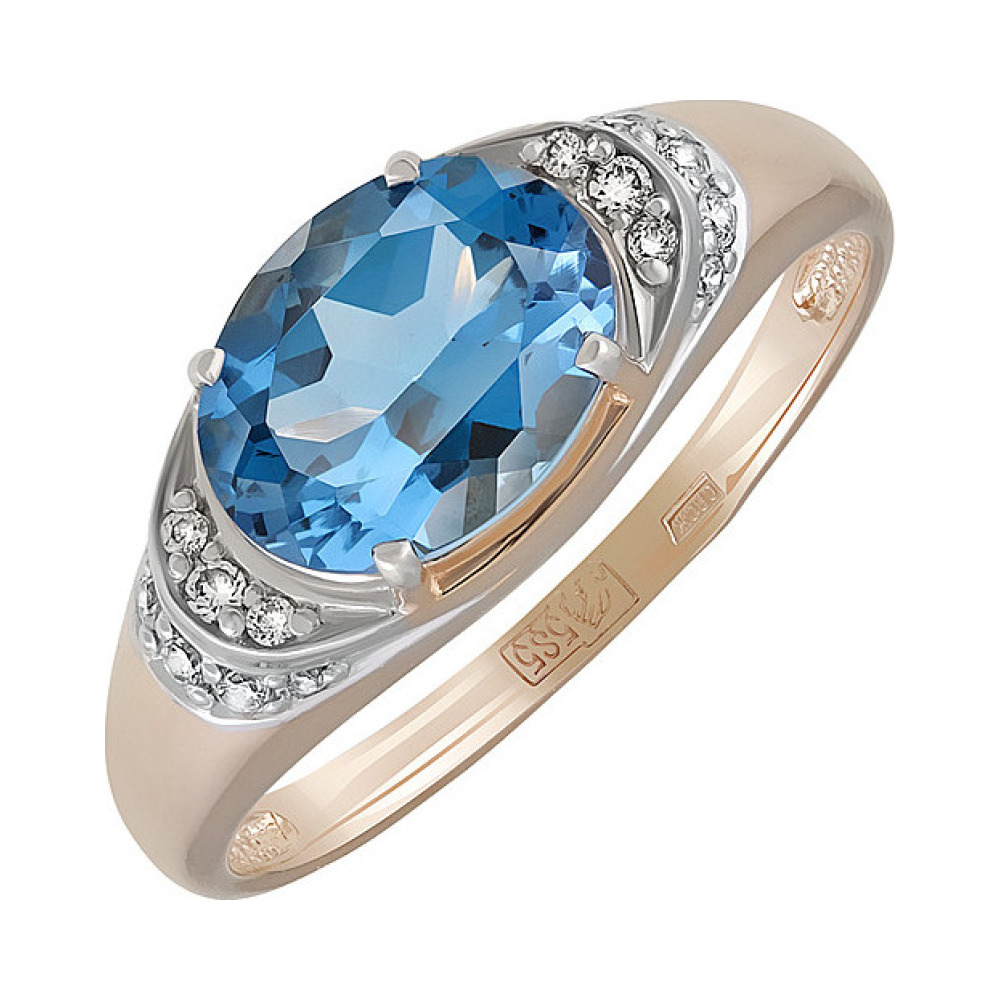 Золотое кольцо с топазом и фианитом № 134439