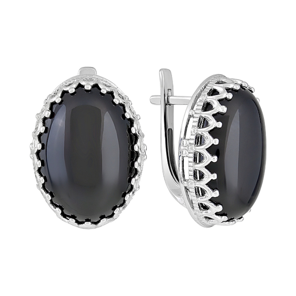 Серебряные серьги с черным ониксом  № 128113