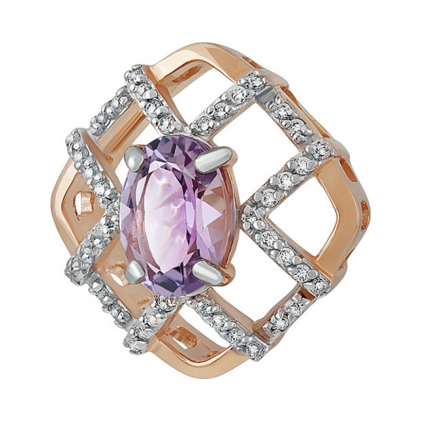 Золотая подвеска с аметистом и фианитом № 135526