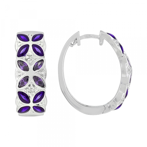 Серебряные серьги с фианитом и эмалью № 114691