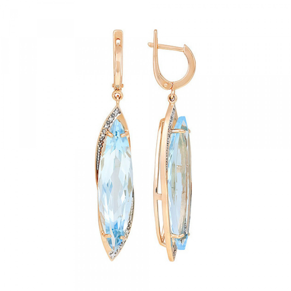 Золотые серьги с бриллиантом и топазом № 110139