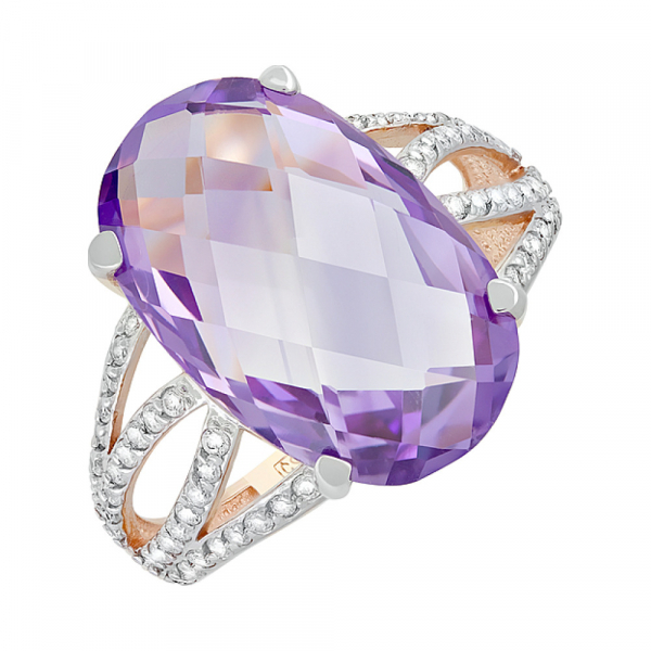 Золотое кольцо с аметистом и фианитом № 121004