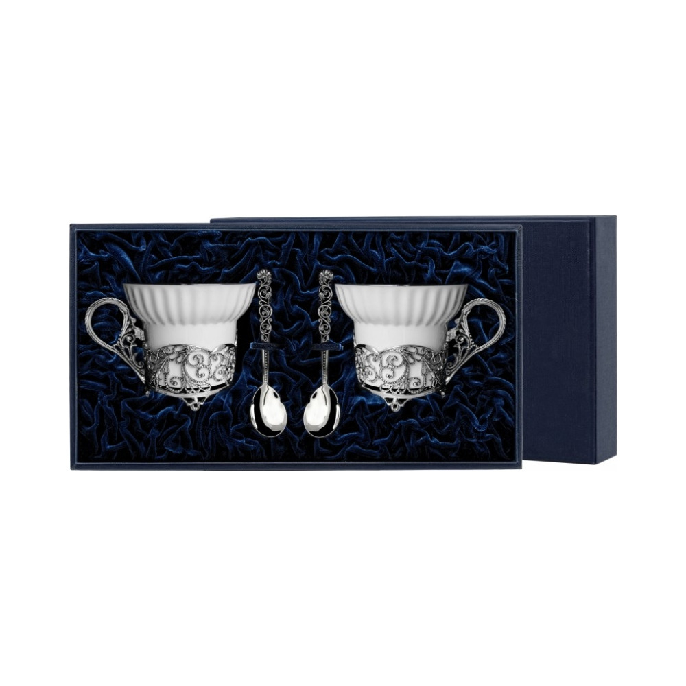 Серебряная чайная пара «Зимние узоры»