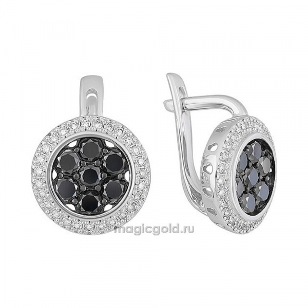 Золотые серьги с черным и белым бриллиантом № 141616