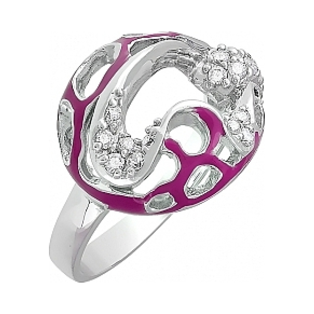 Серебряное кольцо с фианитом и эмалью № 114968