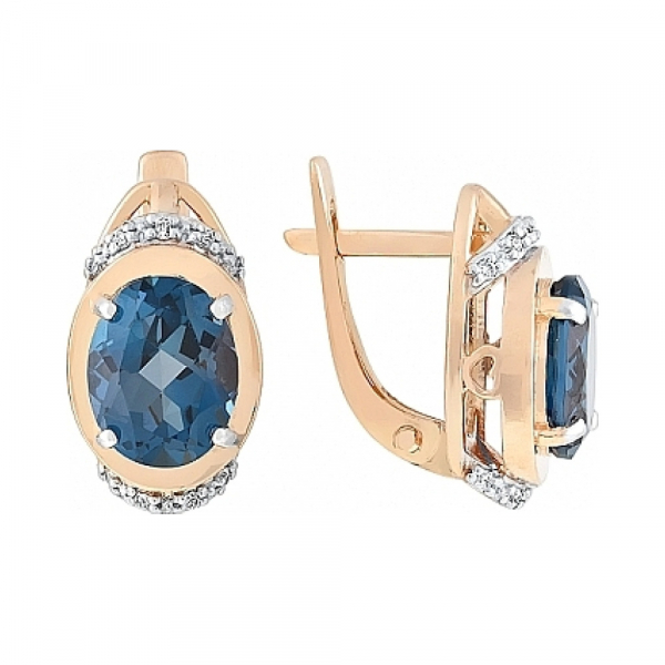 Золотые серьги с топазом и фианитом № 114628