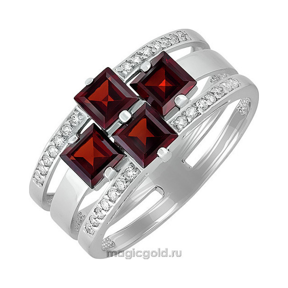 Серебряное кольцо с гранатом и фианитом № 140100