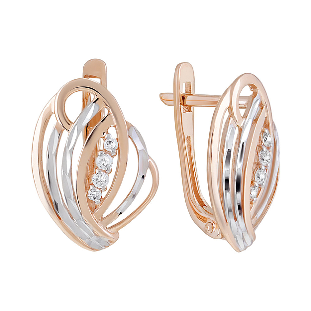 Золотые серьги с фианитом и алмазкой № 109610