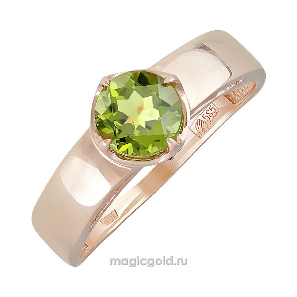 Золотое кольцо с хризолитом и фианитом № 139190