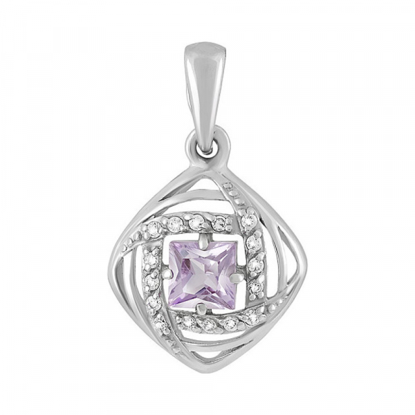 Серебряная подвеска с аметистом и фианитом № 132077