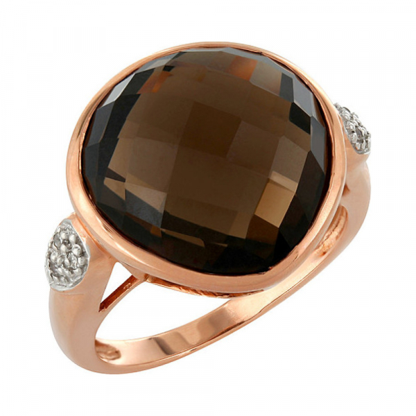 Золотое кольцо с бриллиантом и раухтопазом № 84251