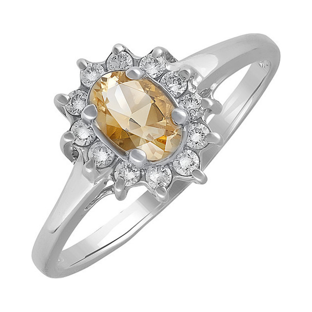 Серебряное кольцо с цитрином и фианитом № 132119