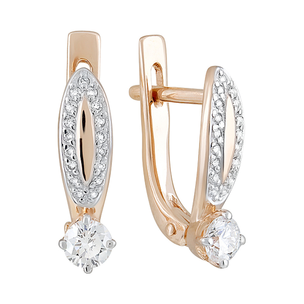 Золотые серьги с бриллиантом № 127666