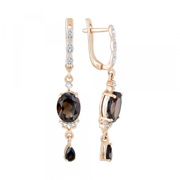 Золотые серьги с раухтопазом и фианитом № 119439