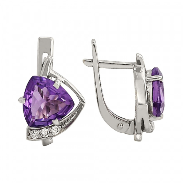 Золотые серьги с аметистом и фианитом № 84339